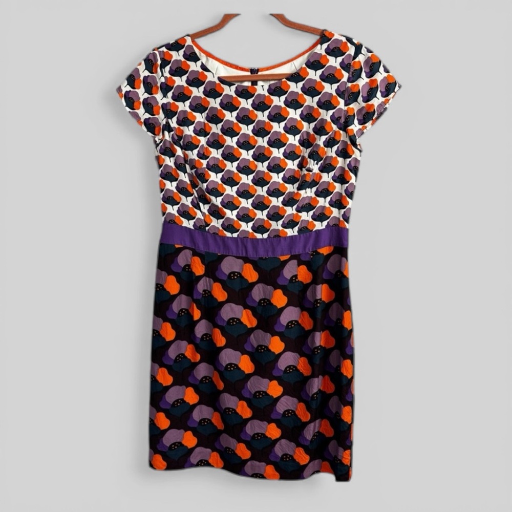 Boden colorful purple geometric print silk blend midi dress size 10R mixed media